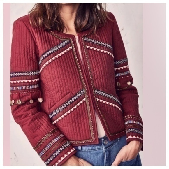 LoveshackFancy NAYA EMBROIDERED JACKET IN CAYENNE NWT